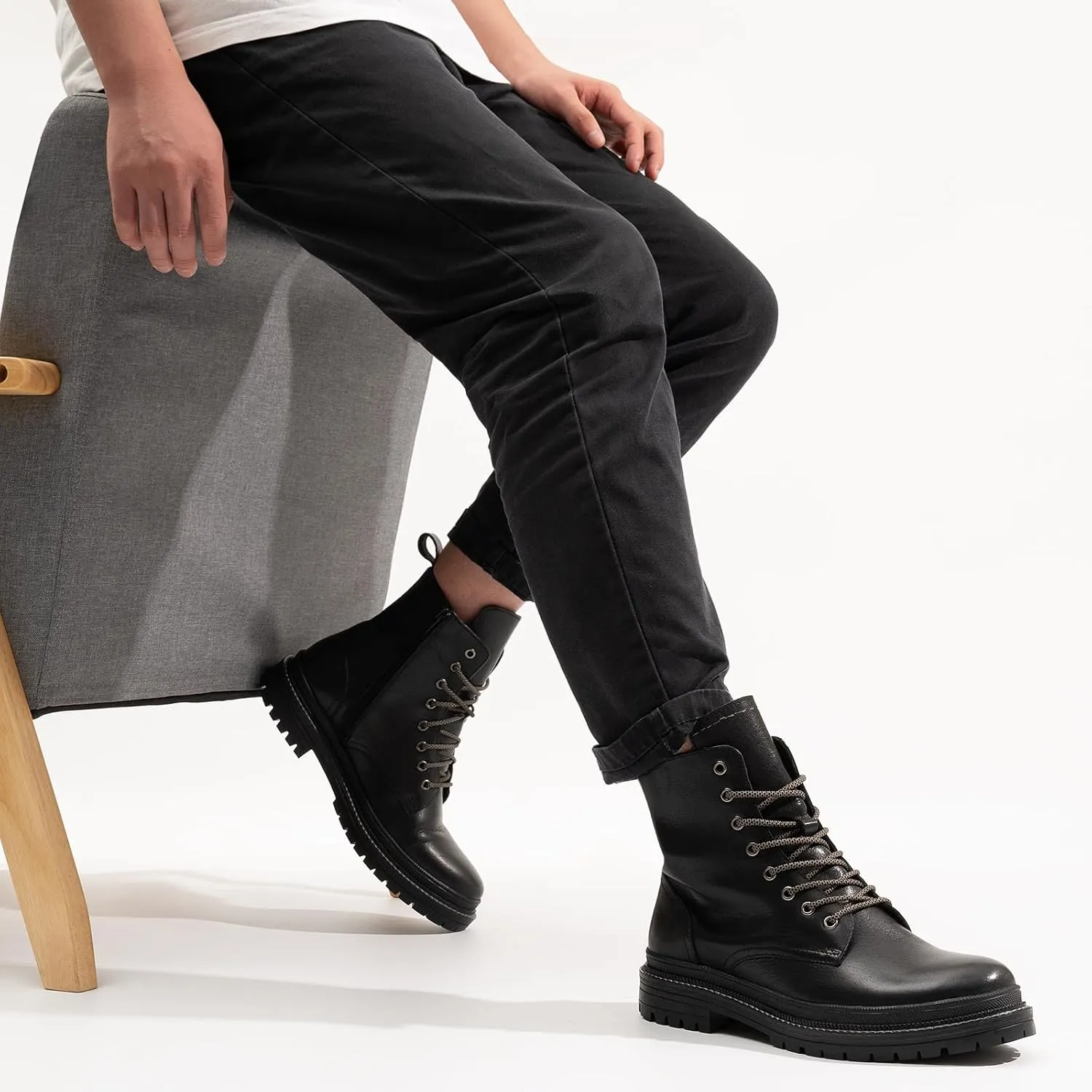Harvest Land Men's Leather Boots Motorcycle Boots Fashion Casual Dress Chukka Boots With Side Zipper