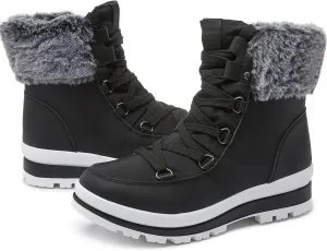 hash bubbie Women's Fuzzy Mid-Calf Boots Lace up Snow Boots for women Non Slip Combat Boots Black Winter Boots White Combat Boots(Waterproof,Zipper)