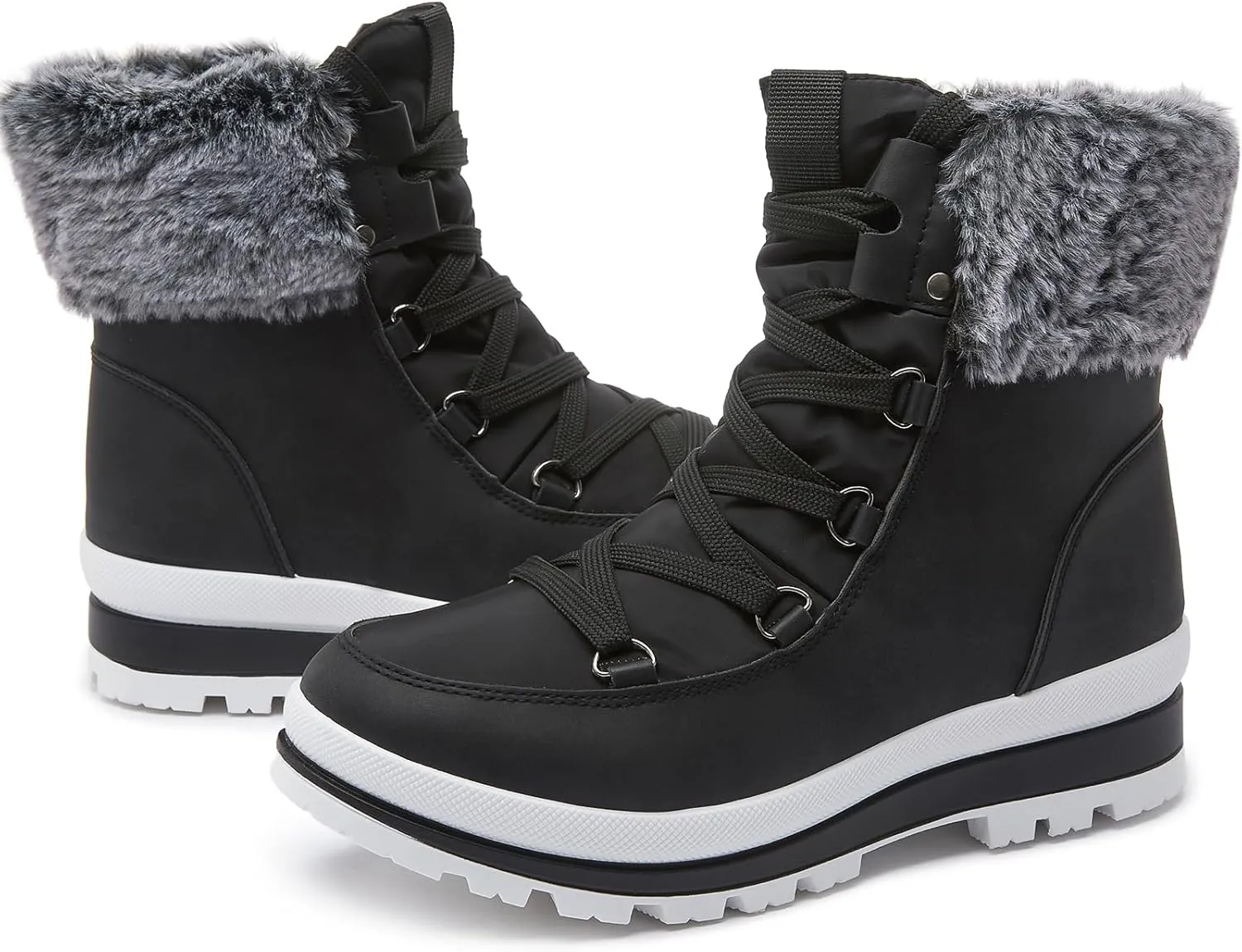 hash bubbie Women's Fuzzy Mid-Calf Boots Lace up Snow Boots for women Non Slip Combat Boots Black Winter Boots White Combat Boots(Waterproof,Zipper)