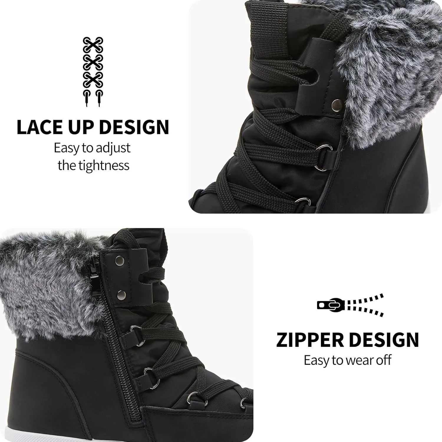 hash bubbie Women's Fuzzy Mid-Calf Boots Lace up Snow Boots for women Non Slip Combat Boots Black Winter Boots White Combat Boots(Waterproof,Zipper)