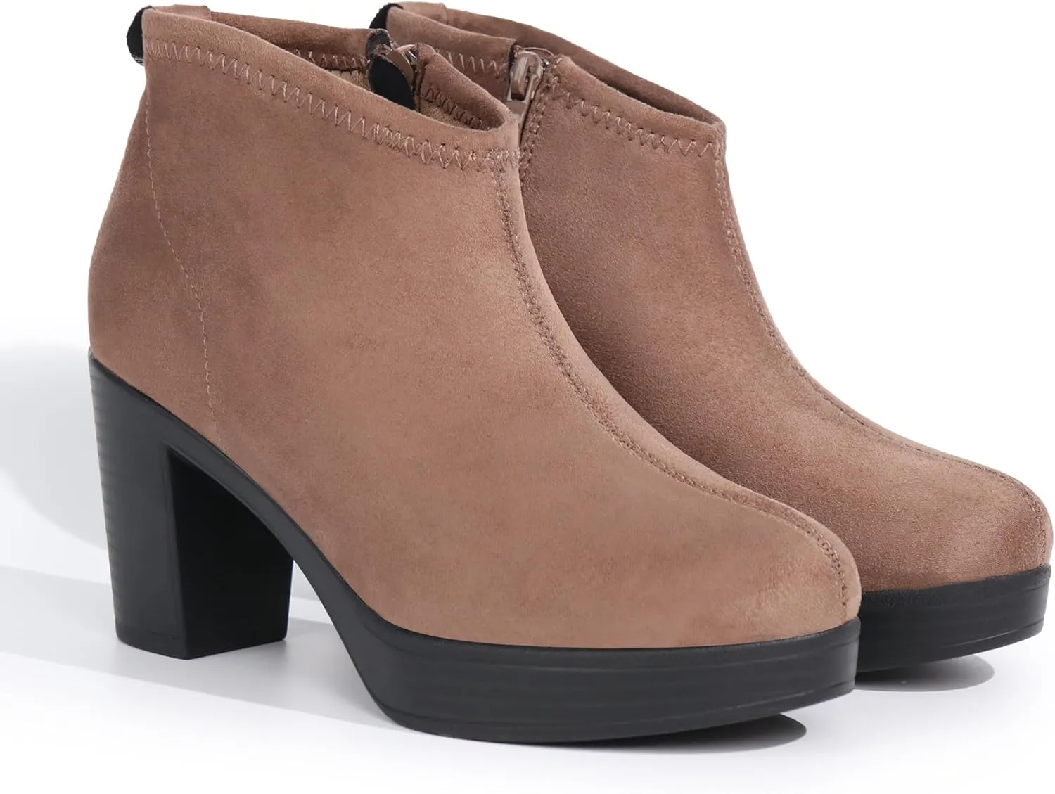 Hawkwell Women's Suede Arch Support Side Zipper Comfort Ankle Boot Chunky Block Heel Booties