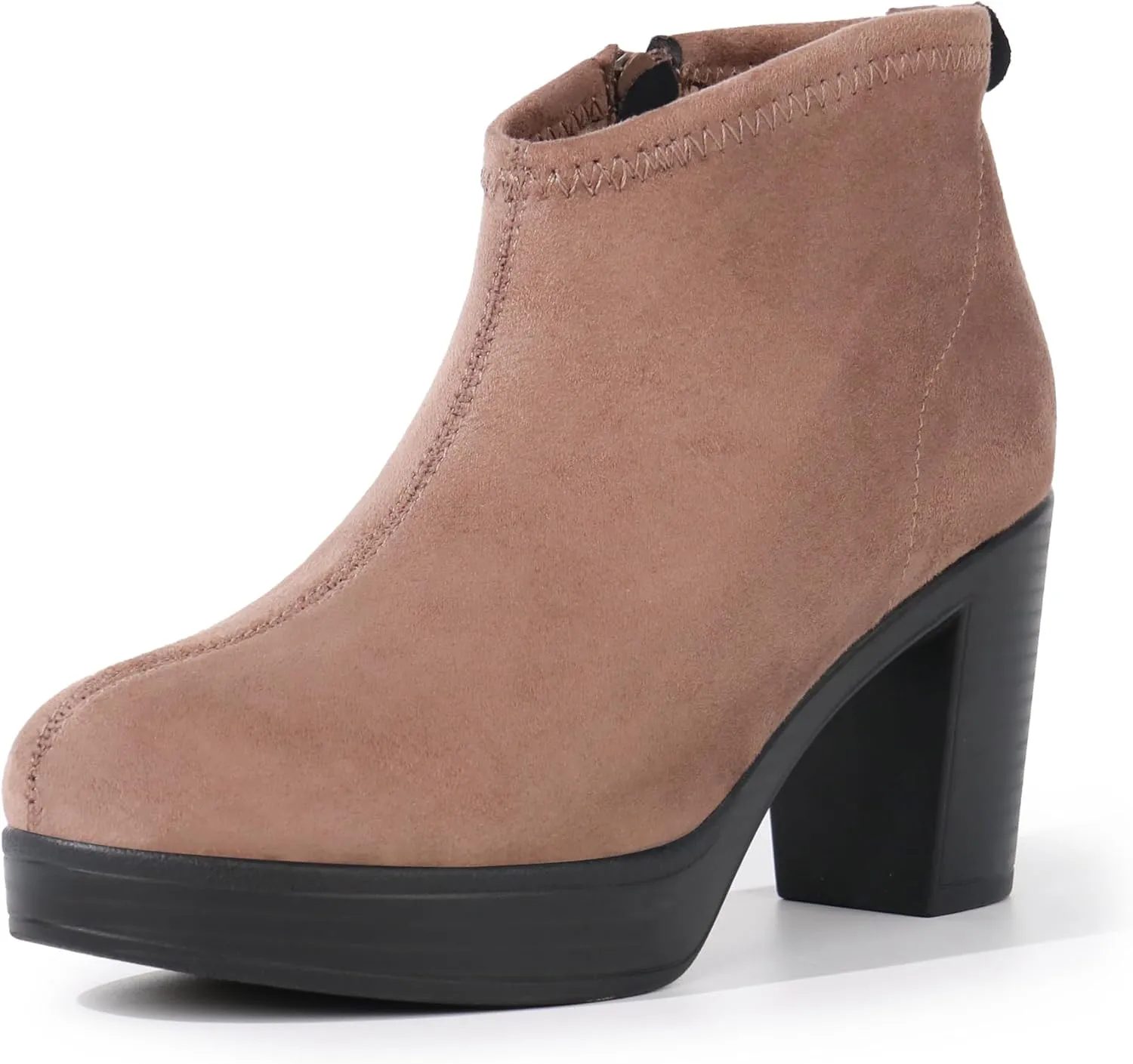 Hawkwell Women's Suede Arch Support Side Zipper Comfort Ankle Boot Chunky Block Heel Booties