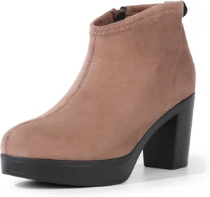 Hawkwell Women's Suede Arch Support Side Zipper Comfort Ankle Boot Chunky Block Heel Booties