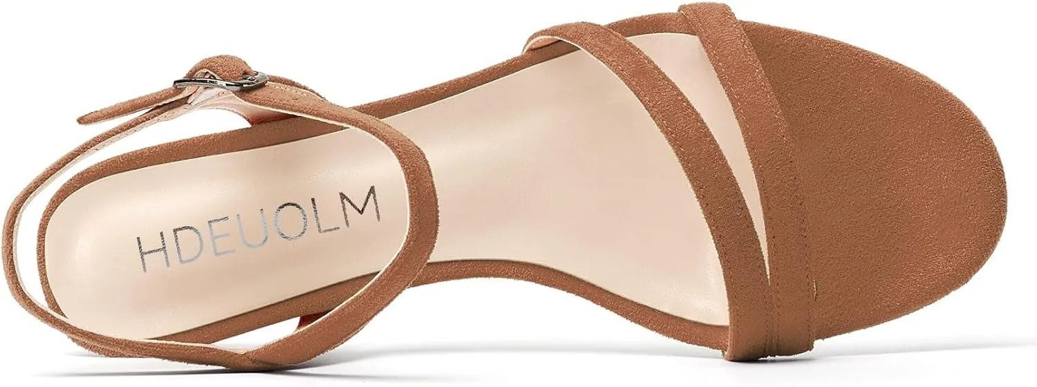 HDEUOLM Womens Low Kitten Heel Open Toe Sandals Ankle Strap Slingback Buckle Wedding Party Dress Summer 1.2 Inches Shoes