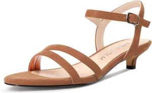 HDEUOLM Womens Low Kitten Heel Open Toe Sandals Ankle Strap Slingback Buckle Wedding Party Dress Summer 1.2 Inches Shoes