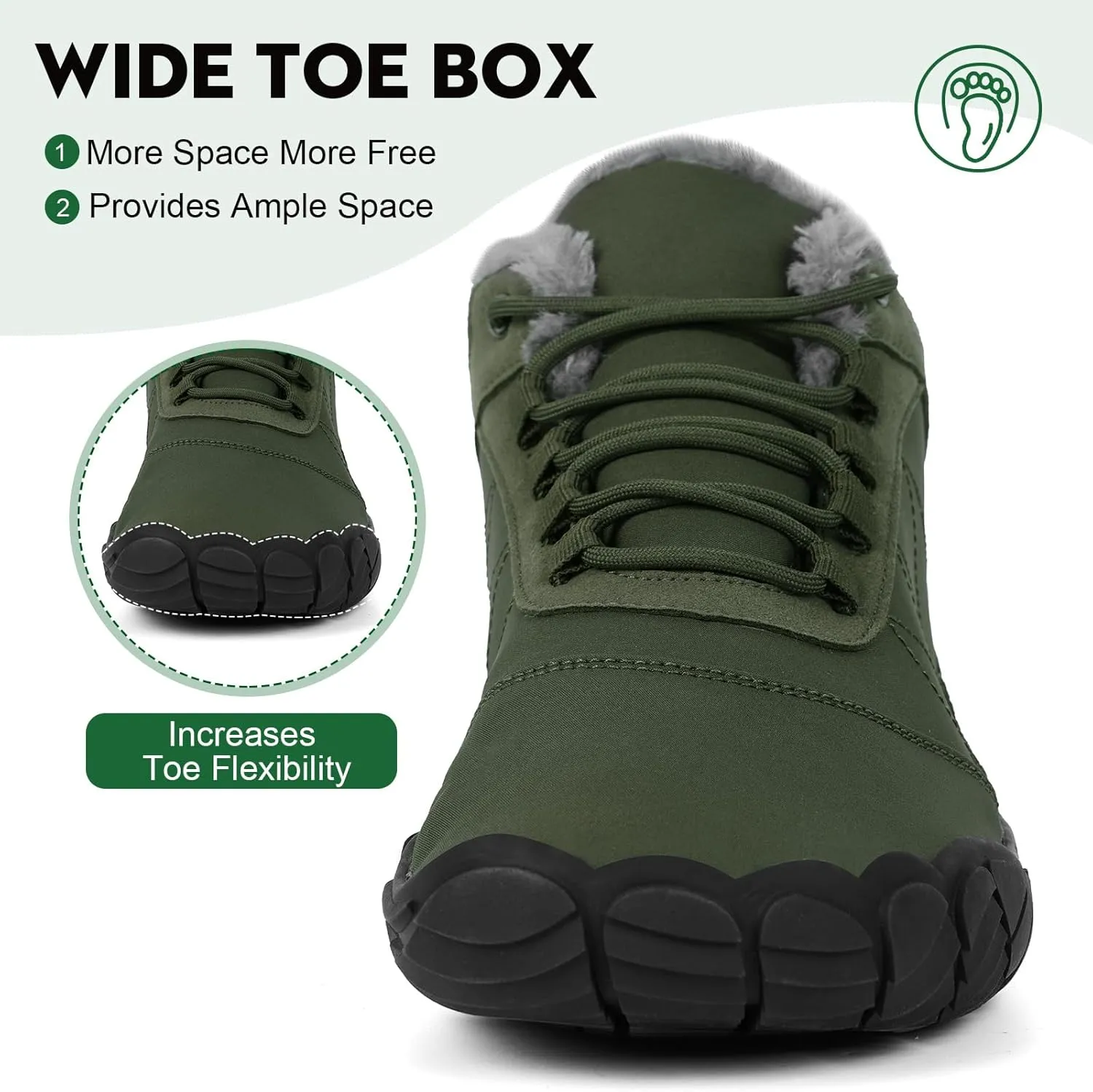 Hike Barefoot Boots Womens Mens Waterproof Fur Lined Winter Barefoot Shoes Minimalist Snow Boots Wide Toe Box Ankle Booties