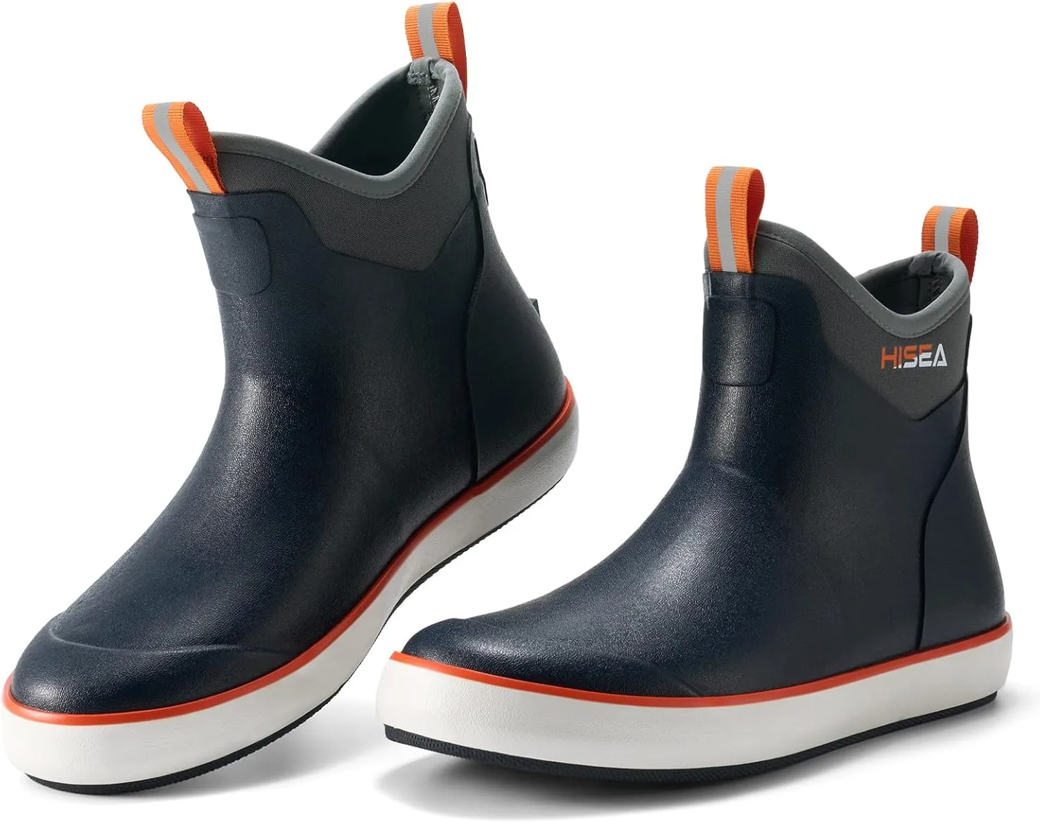 HISEA Men's Deck Boots Waterproof Fishing Rain Boots, Anti-Slip Neoprene Rubber Boots Saltwater Ankle Booties With High Traction for Outdoor Fishing Boating Sailing