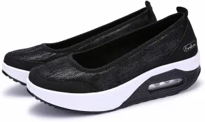 HOTRA Orthopedic Sneakers ​Moccasins Women Boots Platform Wedge Walking Shoes Leather Memory Foam Slip On Casual Trainers (Color : Black 2, Size : 10 US)