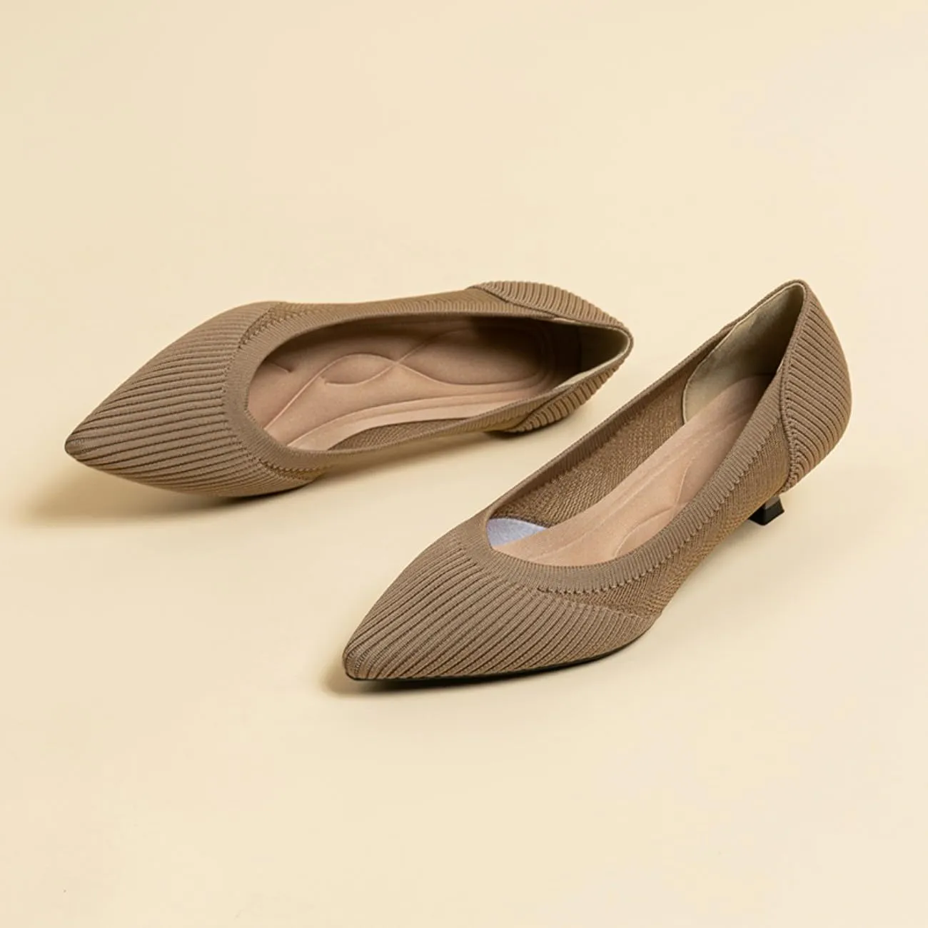 HROYL Women's Knit Pumps Kitten Heels Pointed Toe Slip On Comfortable Casual Formal Dress Shoes