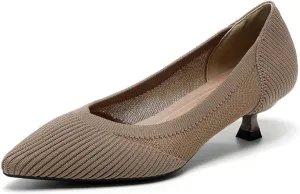 HROYL Women's Knit Pumps Kitten Heels Pointed Toe Slip On Comfortable Casual Formal Dress Shoes