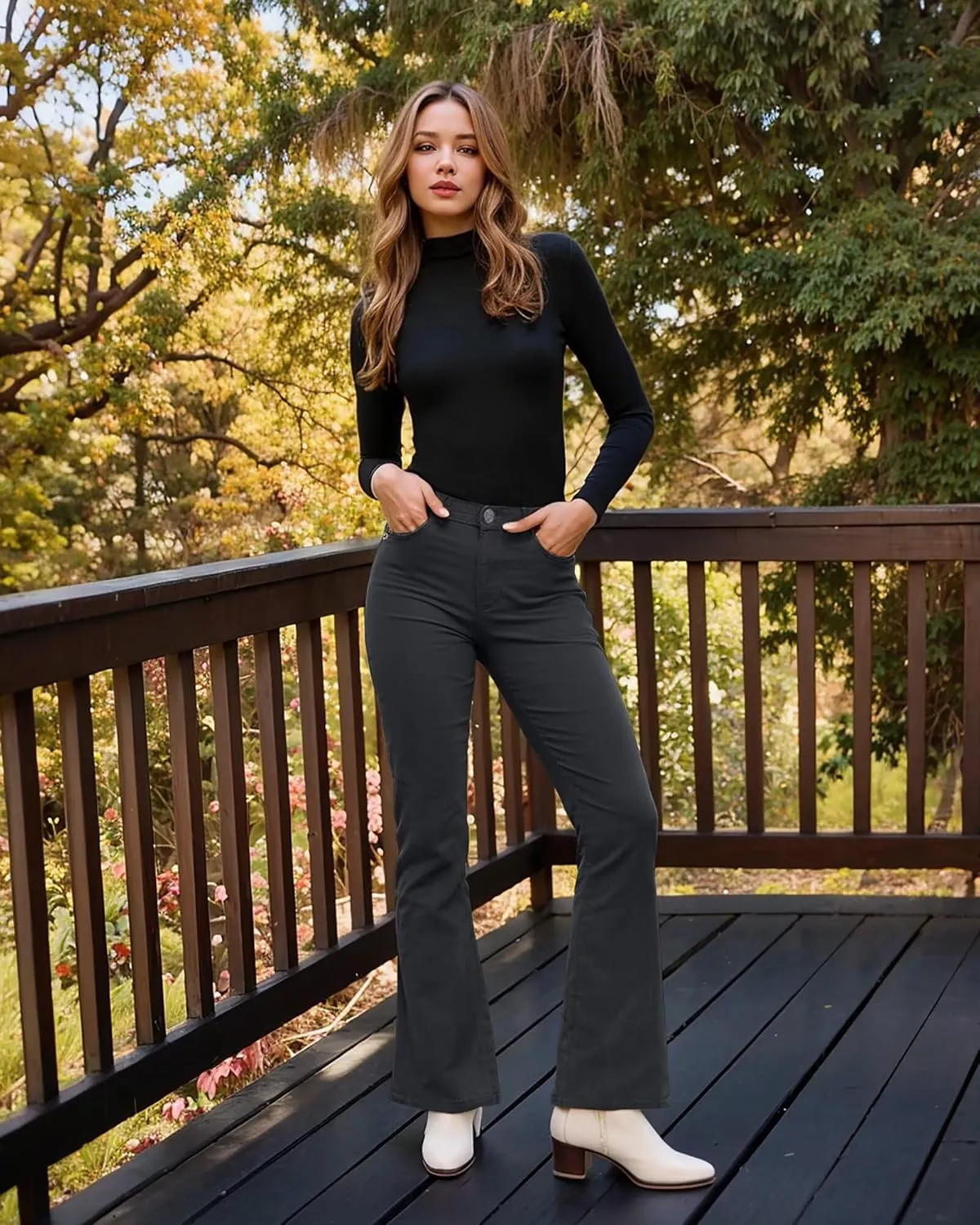 Hybrid & Company Super Comfy Stretch Women 5 Pockets Corduroy Boot Cut Pants