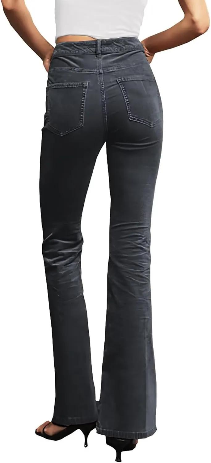 Hybrid & Company Super Comfy Stretch Women 5 Pockets Corduroy Boot Cut Pants