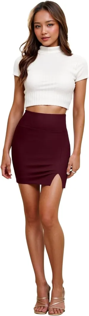 Hybrid & Company Women's Super Comfort Stretchy Basic Mini Pencil Skirt with Side Slit