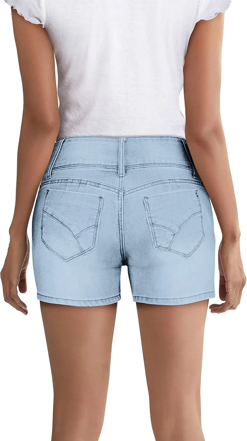 Hybrid & Company Women's Super Comfy Stretch Destructed Denim Bermuda Shorts Capri