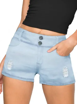 Hybrid & Company Women's Super Comfy Stretch Destructed Denim Bermuda Shorts Capri