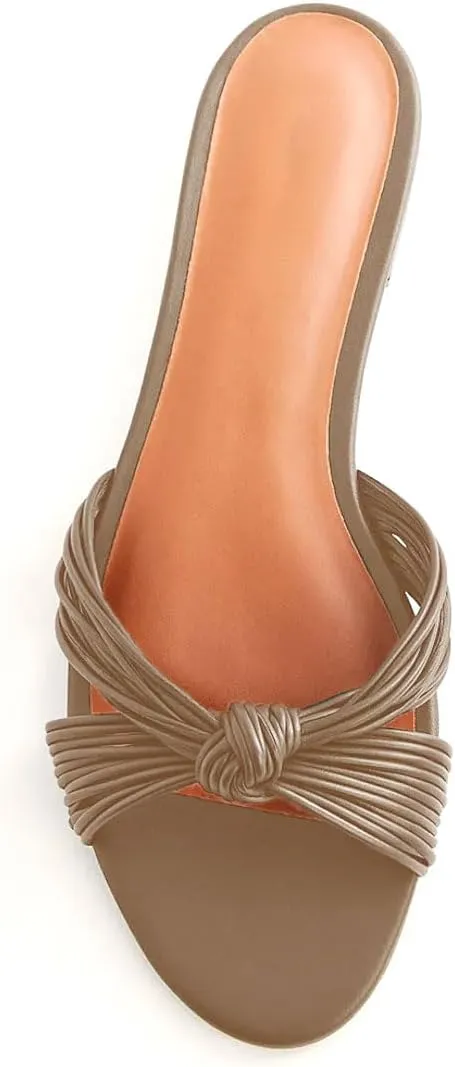 iadore Women's Braided Flat Sandals Round Toe Comfortable Dressy Slides 1 Inch Open Toe Fashion Slide Sandals for Women
