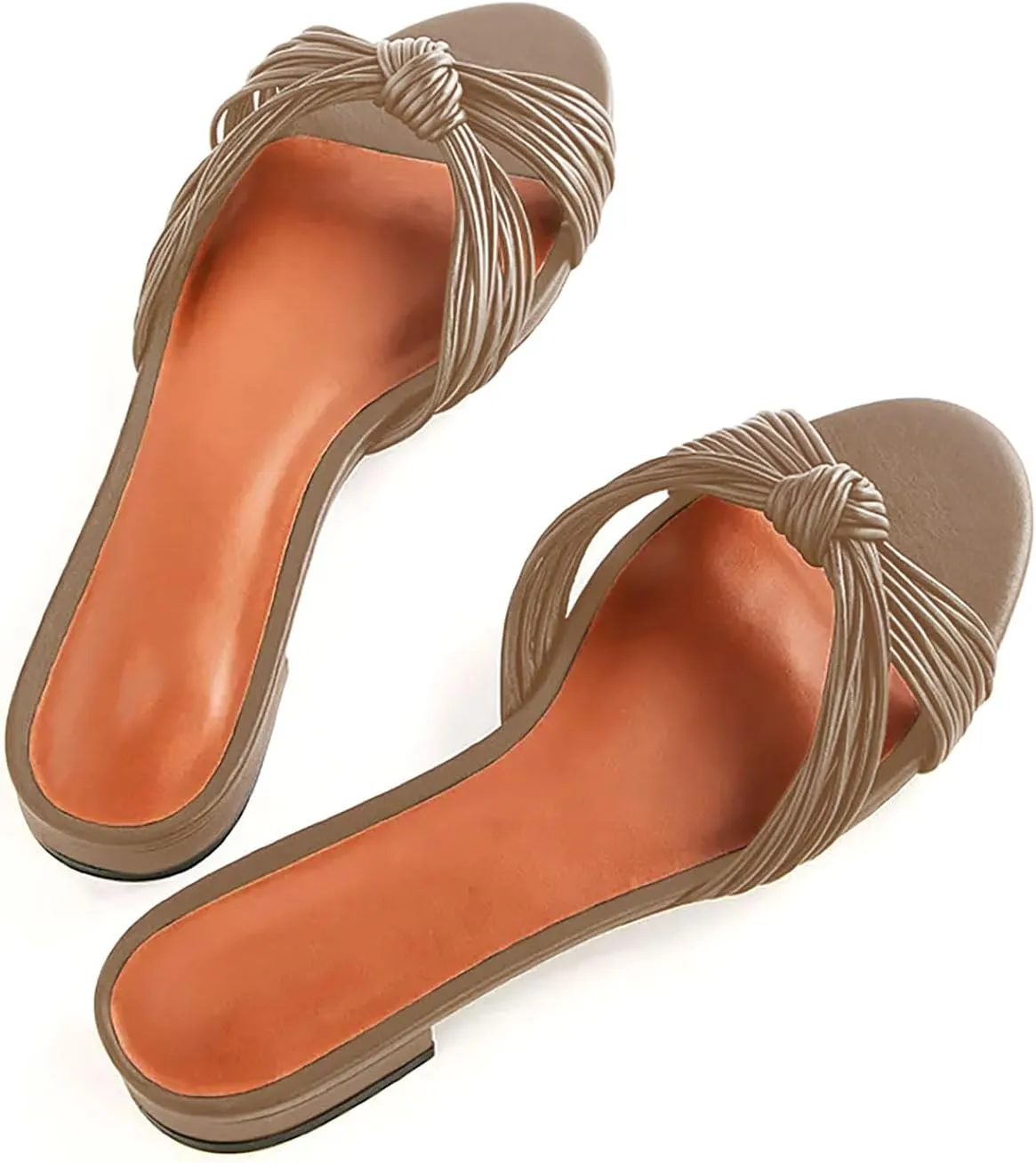 iadore Women's Braided Flat Sandals Round Toe Comfortable Dressy Slides 1 Inch Open Toe Fashion Slide Sandals for Women