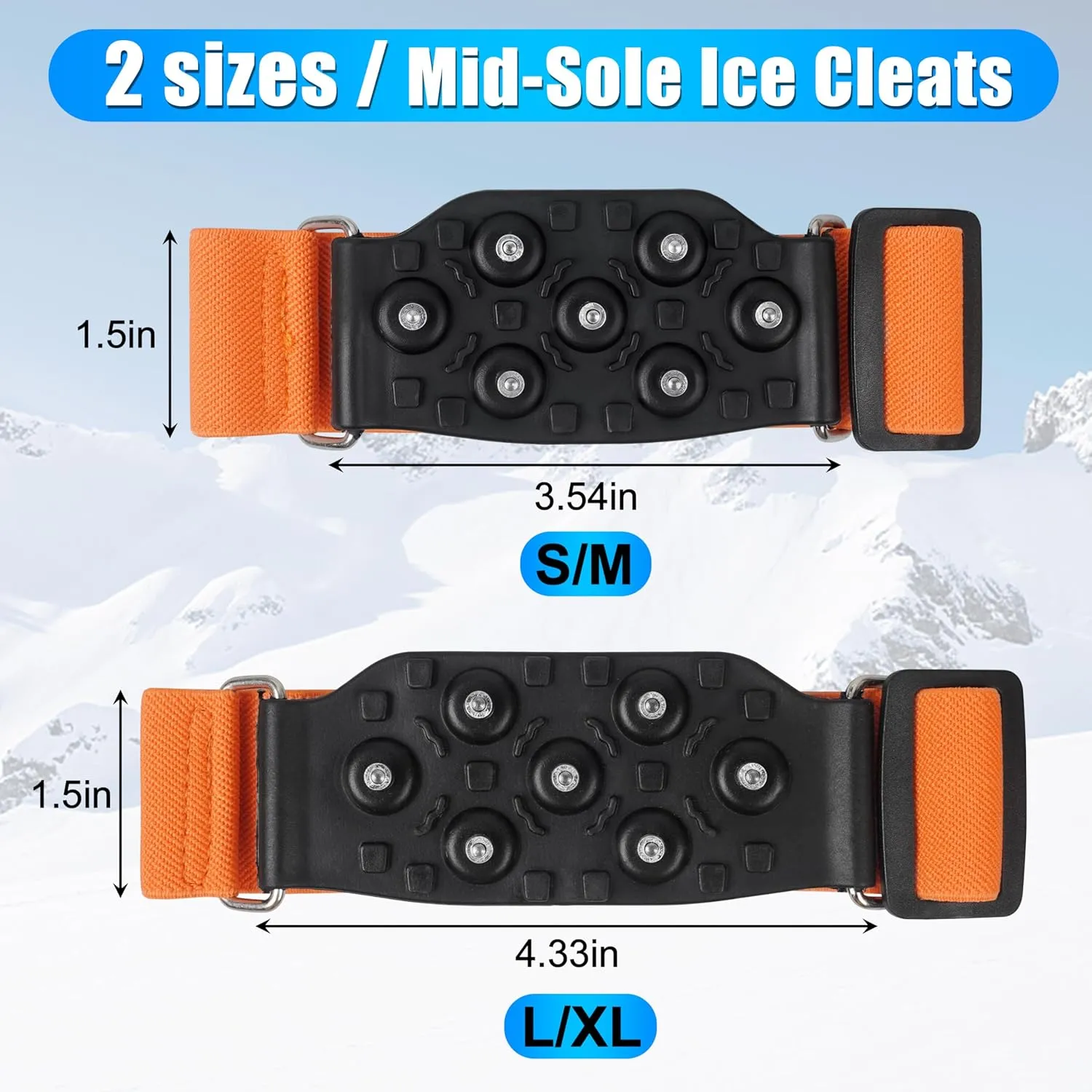 Ice Cleats Snow Traction Cleats for Walking on Snow and Ice Mid-Sole Non-Slip Crampons with Adjustable Straps 7 Tungsten Studs for Grippers Anti Slip Traction Cleats for Walking Jogging Hiking
