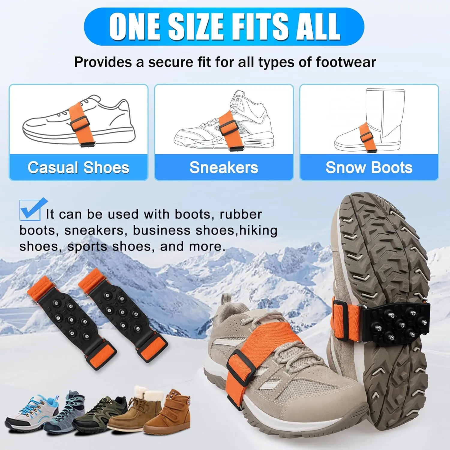 Ice Cleats Snow Traction Cleats for Walking on Snow and Ice Mid-Sole Non-Slip Crampons with Adjustable Straps 7 Tungsten Studs for Grippers Anti Slip Traction Cleats for Walking Jogging Hiking