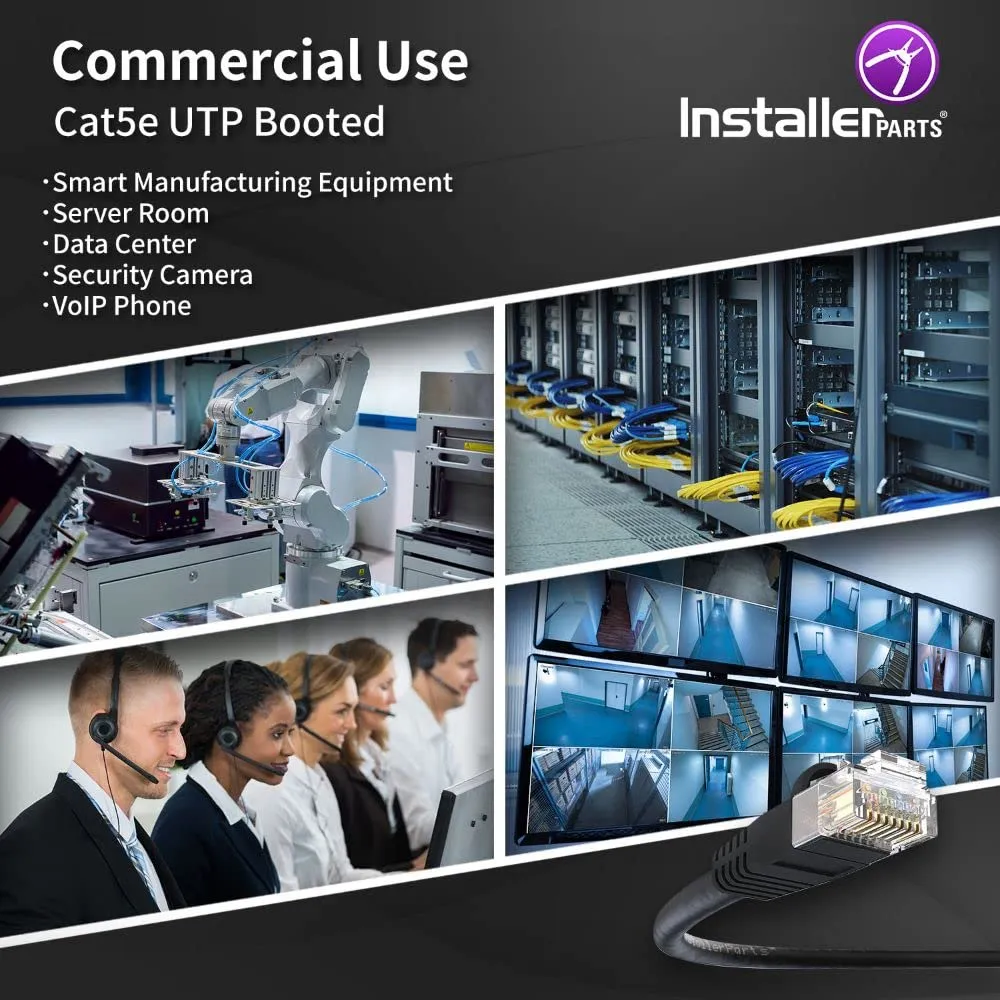 InstallerParts Ethernet Cable CAT5E Cable UTP Booted 30 FT - Black - Professional Series - 1Gigabit/Sec Network/Internet Cable, 350MHZ