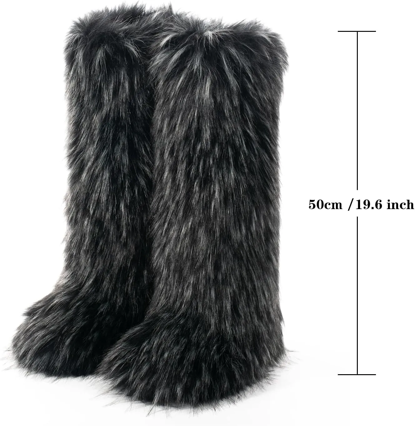 IXU Women's Faux Fur Boot Furry Fluffy Round Toe Suede Winter Comfy Plush Warm Short Outdoor Indoor Flat Shoes Knee-High Boots