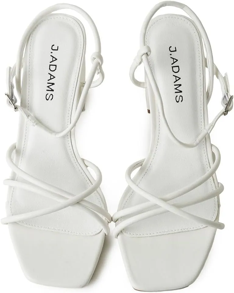 J. Adams Camila Sandals for Women - Square Open Toe Strappy Mid Block Heels
