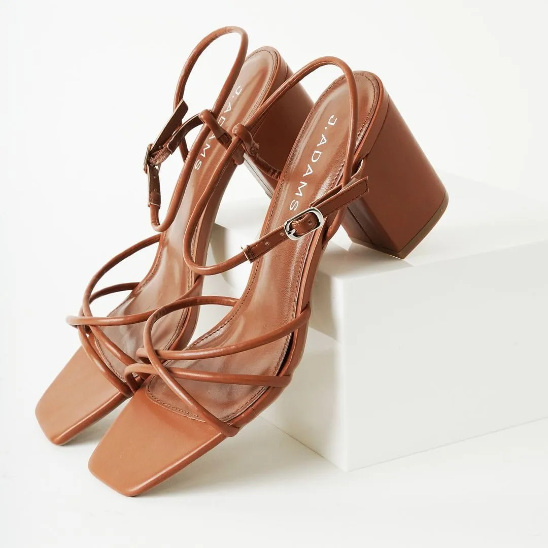 J. Adams Camila Sandals for Women - Square Open Toe Strappy Mid Block Heels
