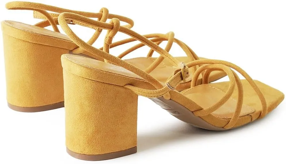 J. Adams Camila Sandals for Women - Square Open Toe Strappy Mid Block Heels