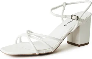 J. Adams Camila Sandals for Women - Square Open Toe Strappy Mid Block Heels