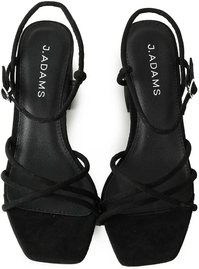 J. Adams Camila Sandals for Women - Square Open Toe Strappy Mid Block Heels