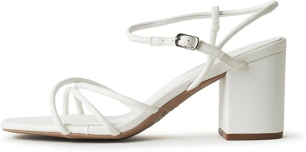 J. Adams Camila Sandals for Women - Square Open Toe Strappy Mid Block Heels