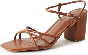 J. Adams Camila Sandals for Women - Square Open Toe Strappy Mid Block Heels