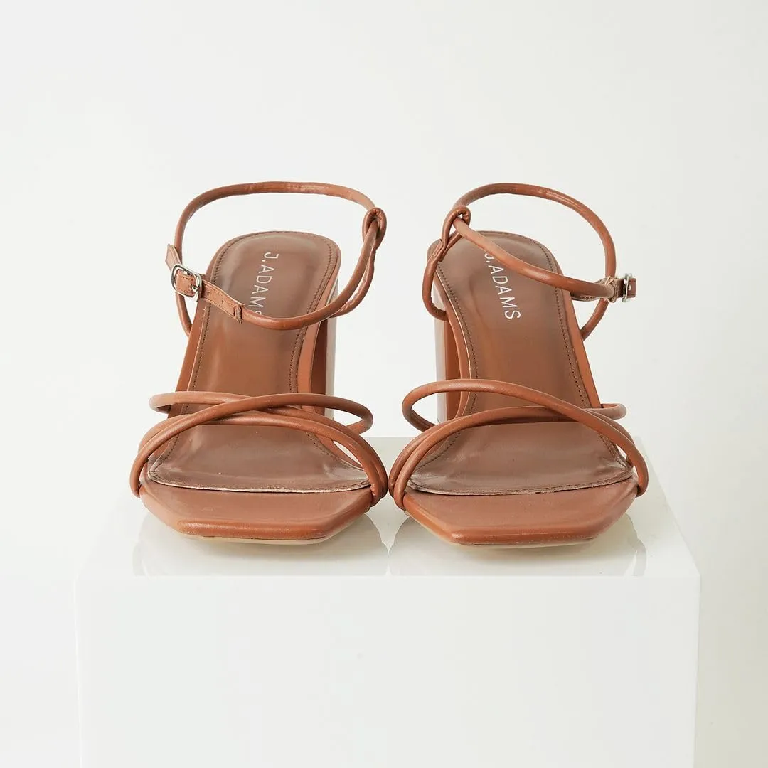 J. Adams Camila Sandals for Women - Square Open Toe Strappy Mid Block Heels