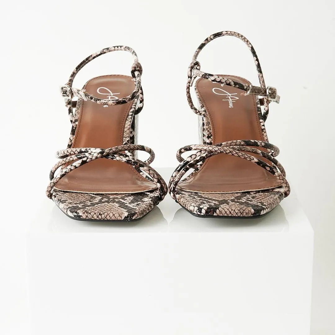J. Adams Camila Sandals for Women - Square Open Toe Strappy Mid Block Heels