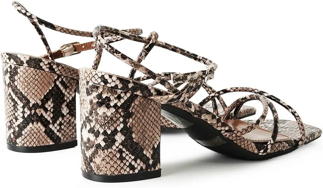 J. Adams Camila Sandals for Women - Square Open Toe Strappy Mid Block Heels