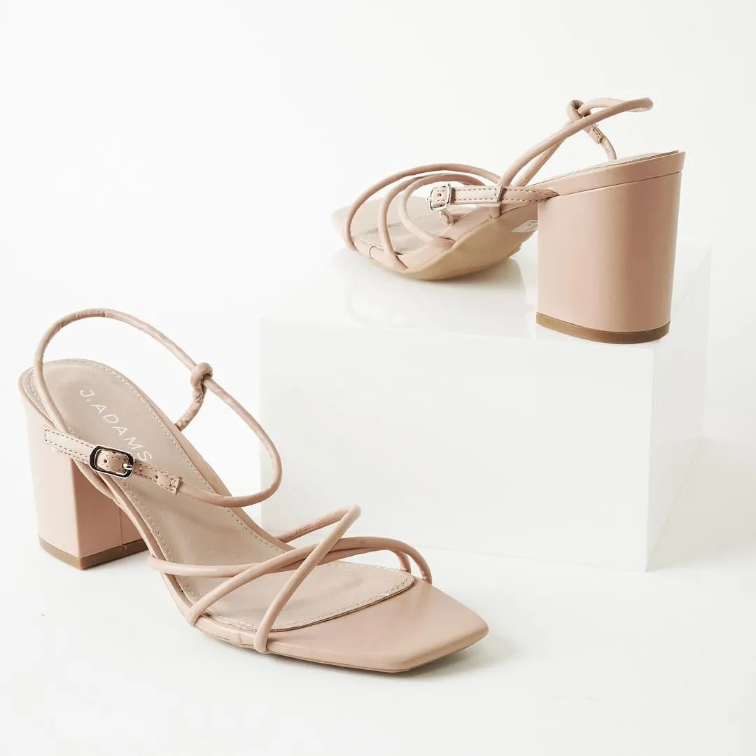 J. Adams Camila Sandals for Women - Square Open Toe Strappy Mid Block Heels