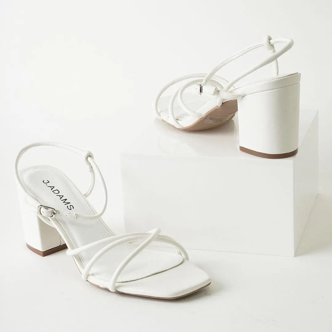J. Adams Camila Sandals for Women - Square Open Toe Strappy Mid Block Heels