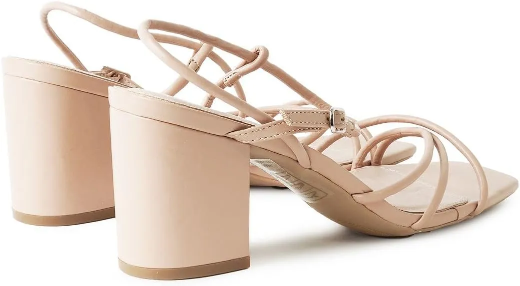 J. Adams Camila Sandals for Women - Square Open Toe Strappy Mid Block Heels