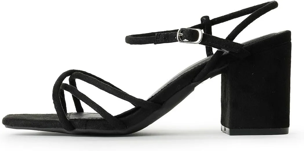 J. Adams Camila Sandals for Women - Square Open Toe Strappy Mid Block Heels