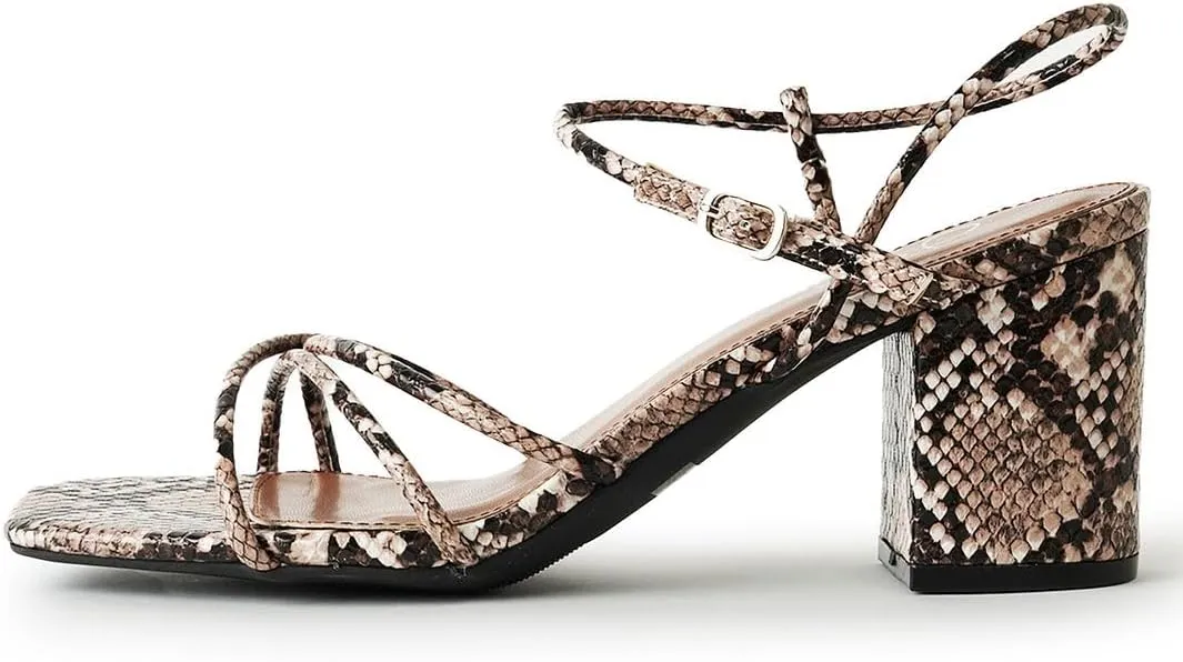 J. Adams Camila Sandals for Women - Square Open Toe Strappy Mid Block Heels