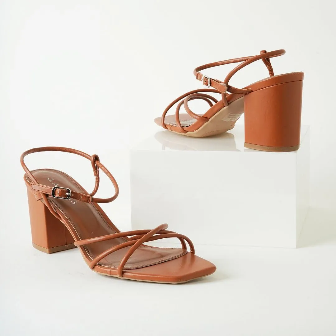 J. Adams Camila Sandals for Women - Square Open Toe Strappy Mid Block Heels