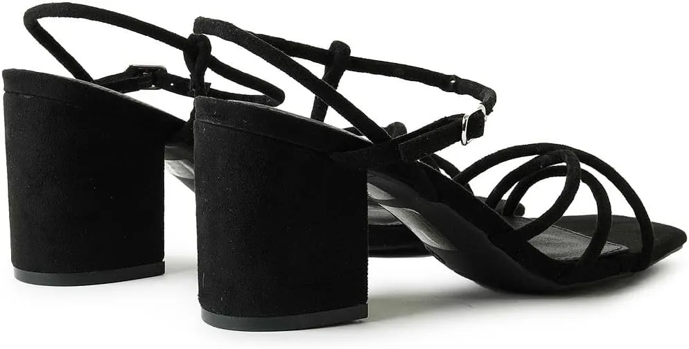 J. Adams Camila Sandals for Women - Square Open Toe Strappy Mid Block Heels