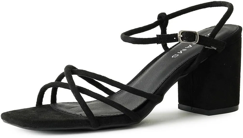 J. Adams Camila Sandals for Women - Square Open Toe Strappy Mid Block Heels