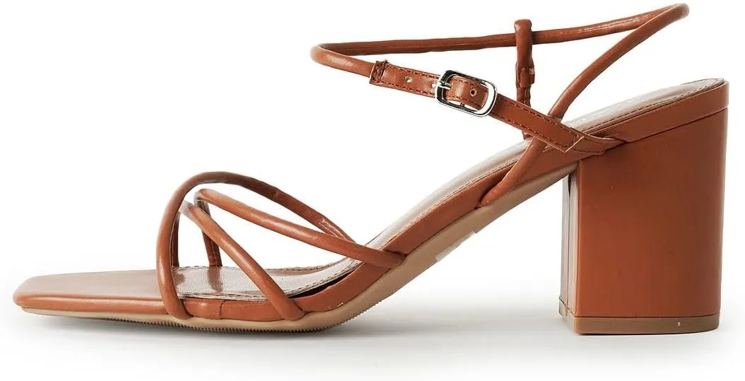 J. Adams Camila Sandals for Women - Square Open Toe Strappy Mid Block Heels