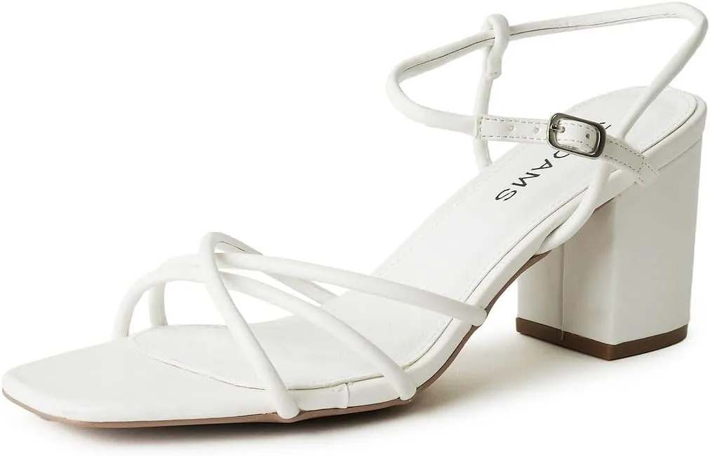 J. Adams Camila Sandals for Women - Square Open Toe Strappy Mid Block Heels