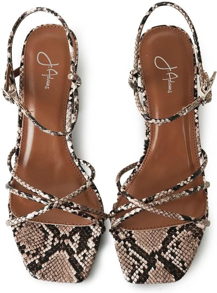 J. Adams Camila Sandals for Women - Square Open Toe Strappy Mid Block Heels