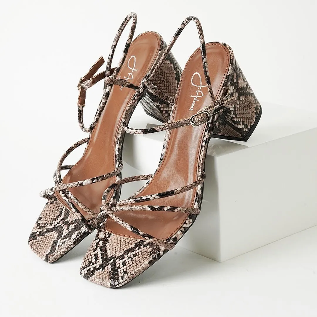 J. Adams Camila Sandals for Women - Square Open Toe Strappy Mid Block Heels