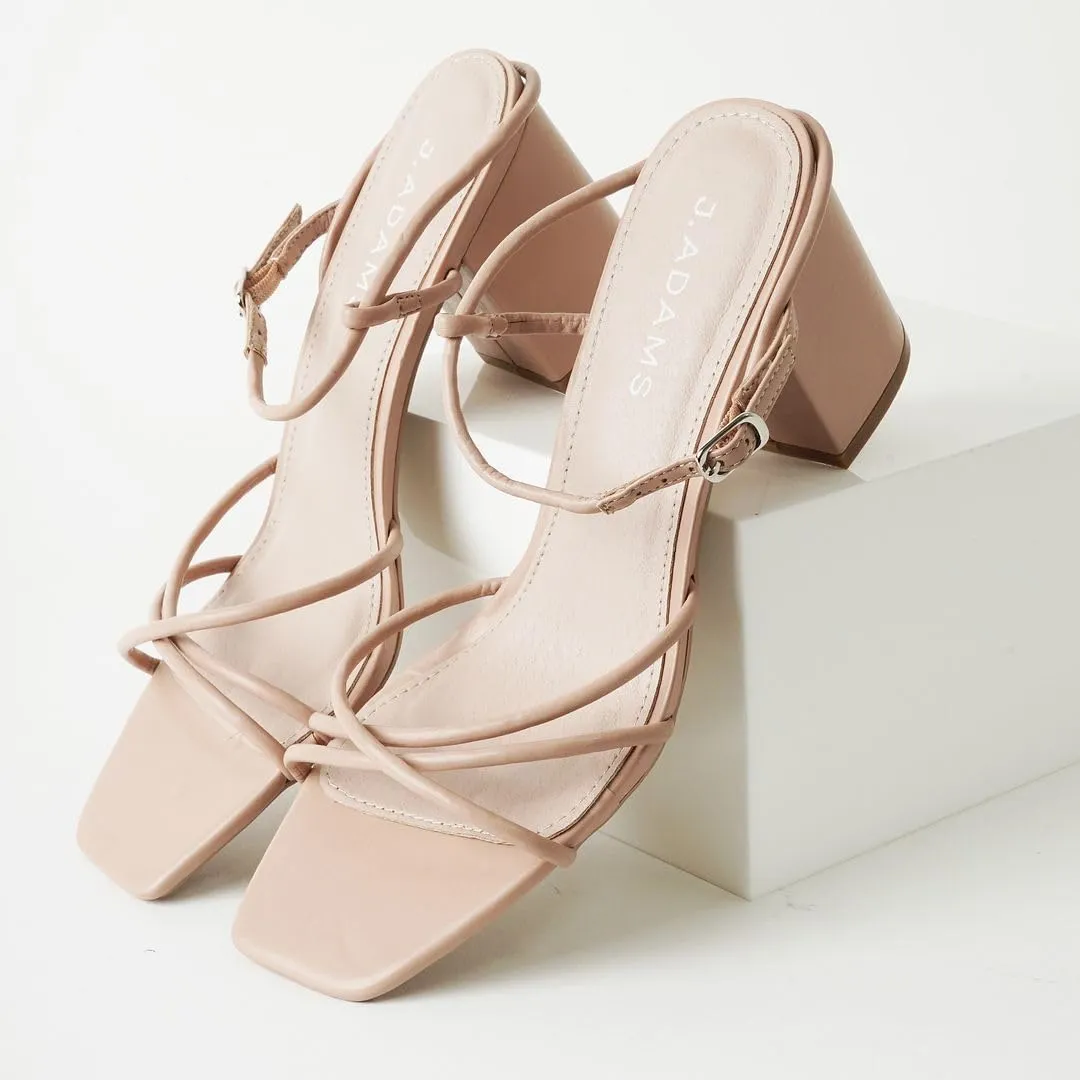 J. Adams Camila Sandals for Women - Square Open Toe Strappy Mid Block Heels