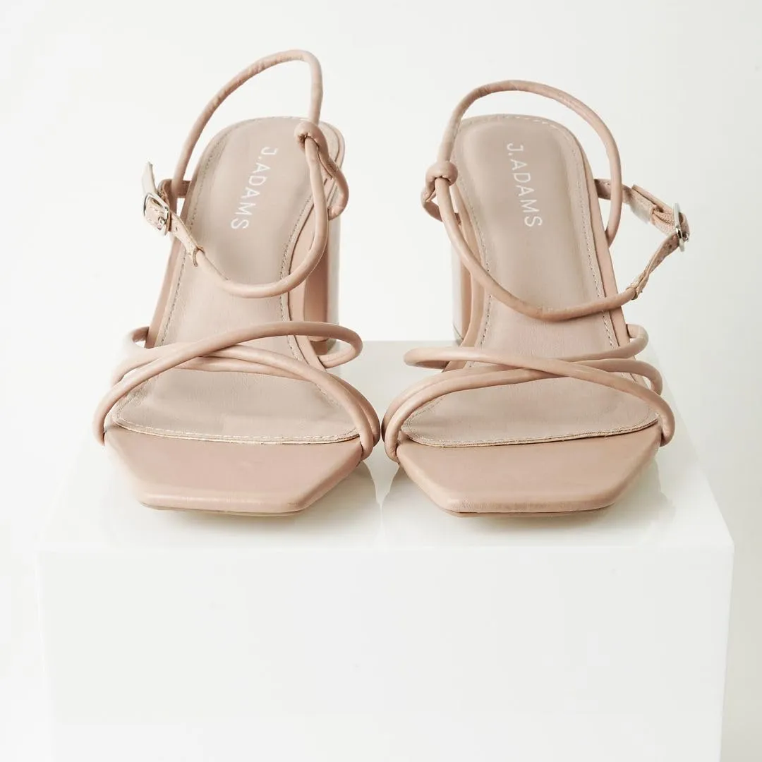 J. Adams Camila Sandals for Women - Square Open Toe Strappy Mid Block Heels