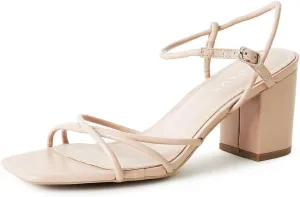 J. Adams Camila Sandals for Women - Square Open Toe Strappy Mid Block Heels